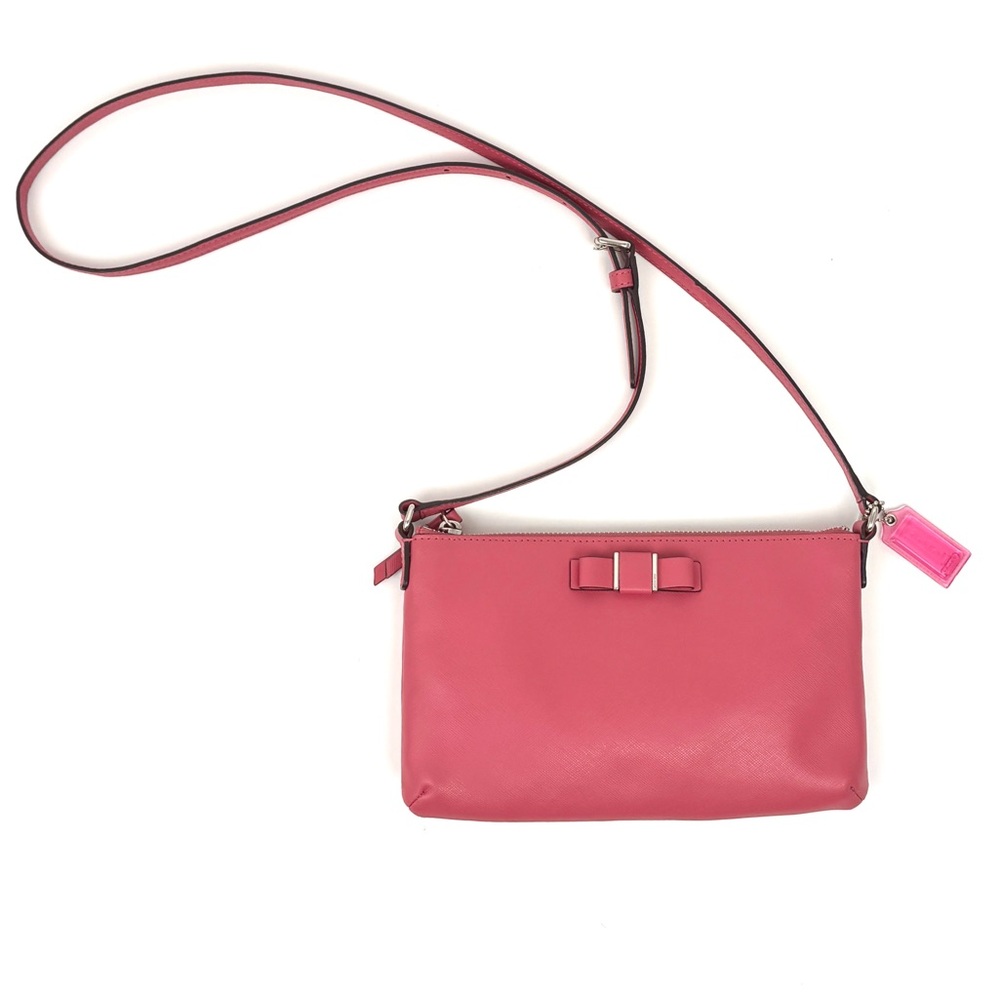 COACH Darcy Bow East West Pink Saffiano Leather Swing Pack Crossbody
